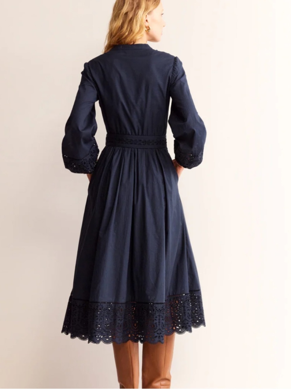 Boden Jen Broderie Cotton Midi Dress in Navy - Picture 4 of 13
